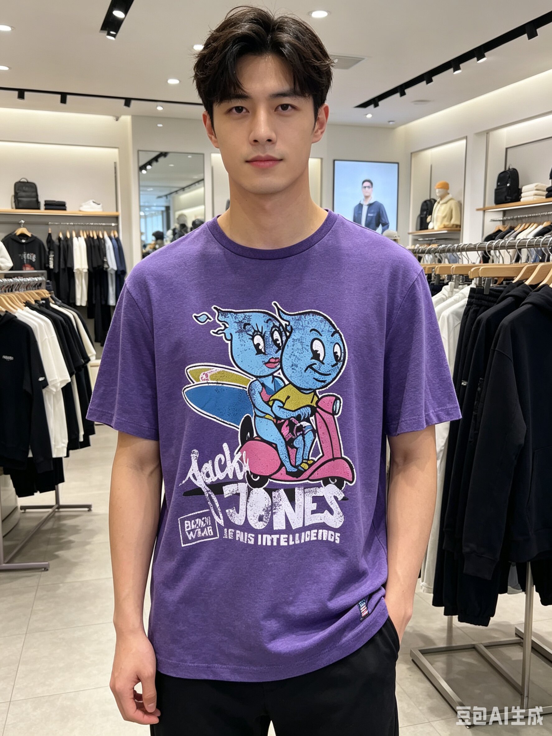 杰克琼斯/Jack&Jones男士夏款（大童可穿）卡通logo 圆领短袖 T恤