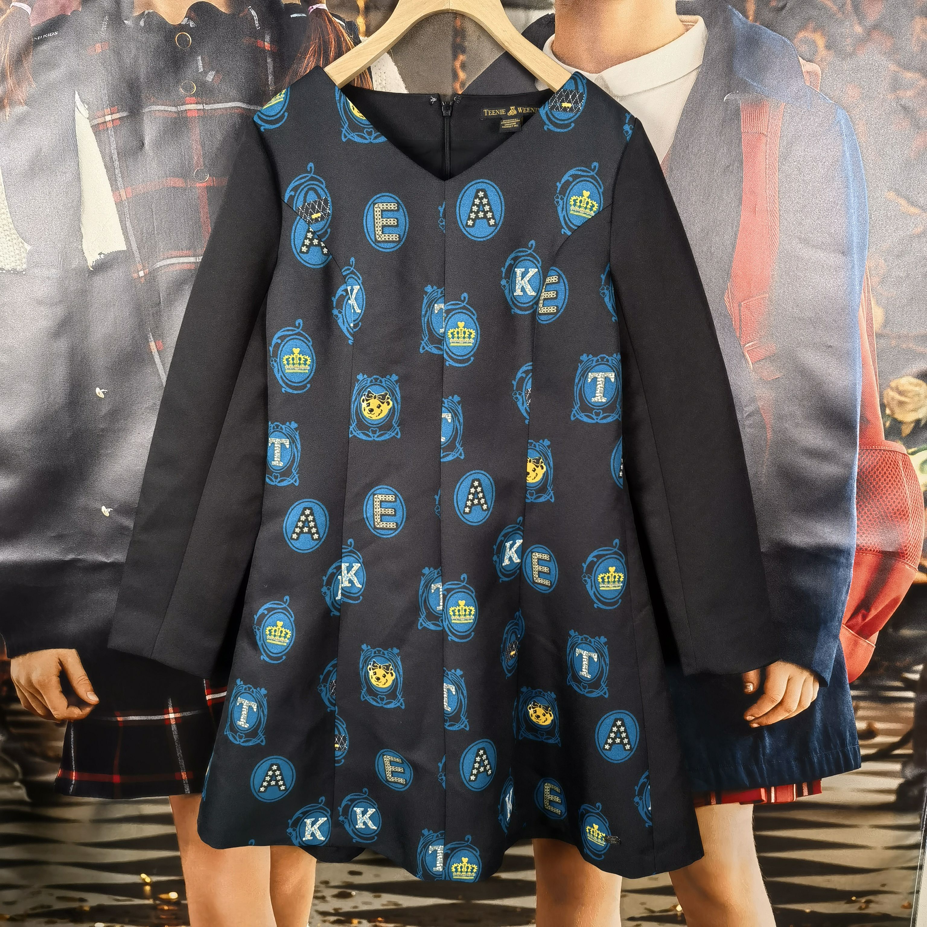 TeenieWeenie/小熊 成人女装 春秋款碎花logo V领长袖连衣裙