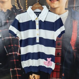 Teenie Weenie/小熊 女子（大童可穿） 纯棉翻领条纹 短袖 针织衫