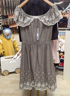 Roem/罗燕 成人女子夏款 刺绣点缀花边 淑女风 披肩领无袖 连衣裙