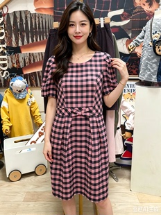 Roem/罗燕 成人夏款（大童可穿） 格子淑女风 中长款 连衣裙