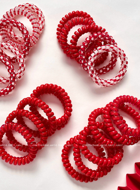 红色电话线发圈女款高弹力头绳扎头发耐用发饰2026新年氛围感发绳