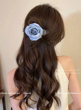 蓝色半扎发鸭嘴夹后脑勺盘发抓夹女2025新款发夹春夏夹子头饰发卡