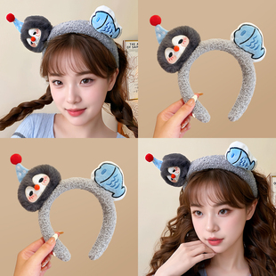 可爱企鹅小鱼发箍女2025新款高级感女款搞怪洗脸毛绒头箍发卡头饰