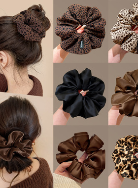秋冬复古豹纹超大肠发圈女蓬松裙边扎发头绳2025新款皮筋头花发饰