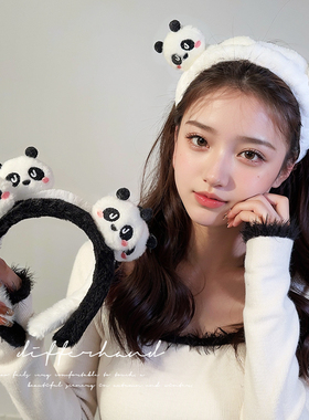 熊猫毛绒洗脸发箍秋冬束发带压发防滑头箍女2025新款发卡头饰发饰