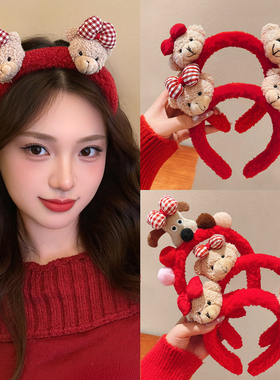 新年过年马年本命年礼物红色小熊发箍女2025新款儿童头箍发卡头饰