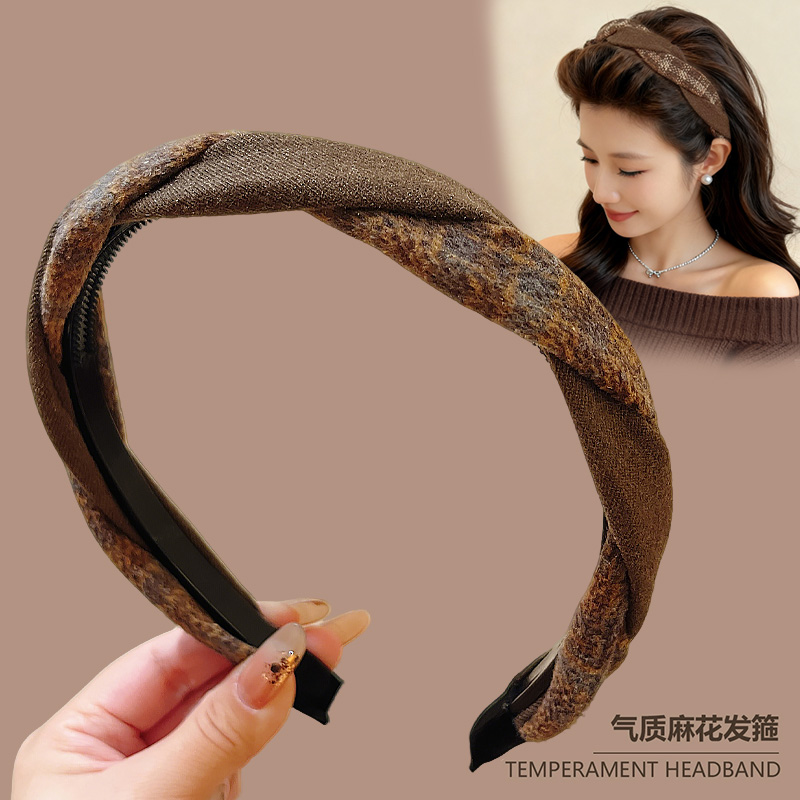 秋冬格纹麻花发箍！！佩戴不勒头