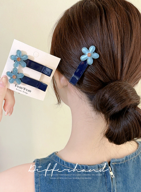 蓝色花朵发夹边夹侧边鸭嘴夹夏季甜美小清新发卡高级感刘海夹头饰