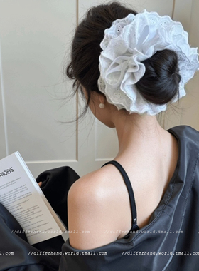 白色蝴蝶结头花头绳蕾丝抽绳大肠发圈慵懒风丸子头发饰发绳女春夏