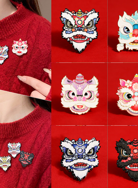 新年过年本命年马年红色国潮醒狮胸针胸花女款礼物小徽章装饰配饰