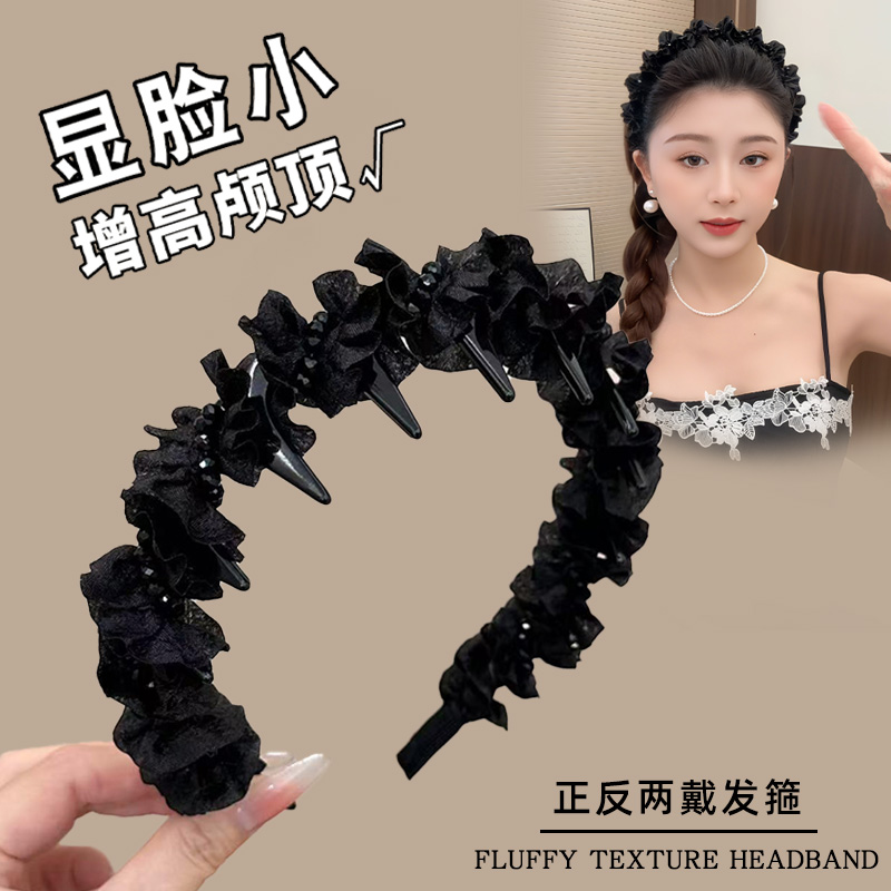 褶皱木耳边水钻发箍！！不勒头