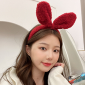 红色兔耳朵发箍2025年网红新款 女洗脸专用发卡兔子可爱头饰蝴蝶结
