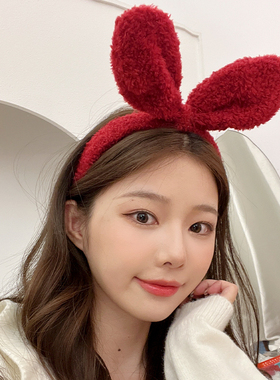 红色兔耳朵发箍2025年网红新款女洗脸专用发卡兔子可爱头饰蝴蝶结