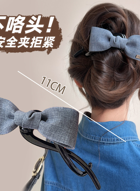 鲨鱼夹安全替代品发夹蓝色布艺蝴蝶结扭扭夹不硌头半扎发抓夹头饰