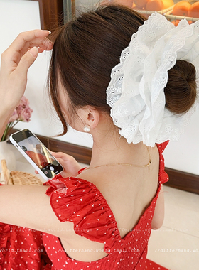 超大号白色蕾丝大肠发圈高级感头花发绳丸子头盘发扎头发皮筋发饰