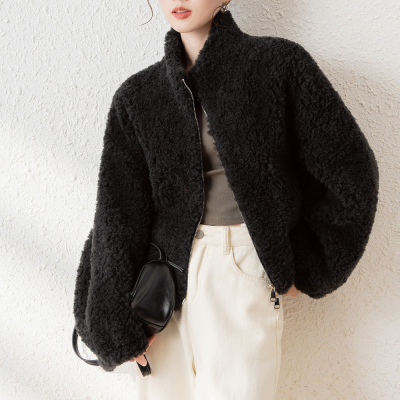 梵娜摩拉立领拉链短款皮草外套