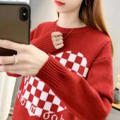 撞色提花爱心针织宽松内搭打底 韩版 清仓 圆领加厚毛衣女秋冬新款