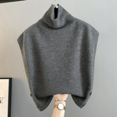 堆堆领针织毛衣马甲背心女外穿秋冬季 慵懒风高领打底加厚马夹上衣
