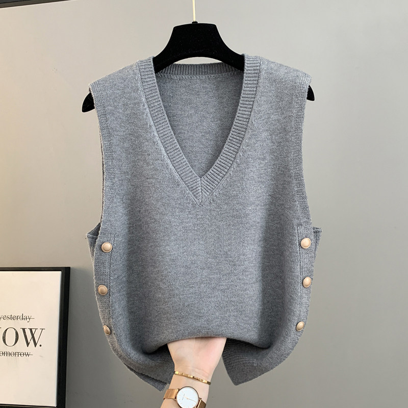 2026春秋新款针织马甲女简约V领宽松无袖毛衣背心叠穿外搭马甲潮,女装/女士精品,马夹,淘宝优惠券,粉丝福利购,淘宝优惠卷