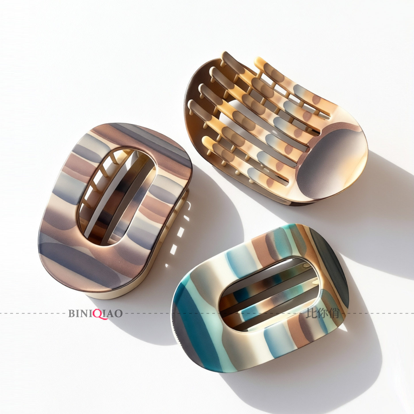 高级感水彩鲍鱼大号抓夹女拱形不硌头扁平发夹后脑勺盘发鸭嘴横夹