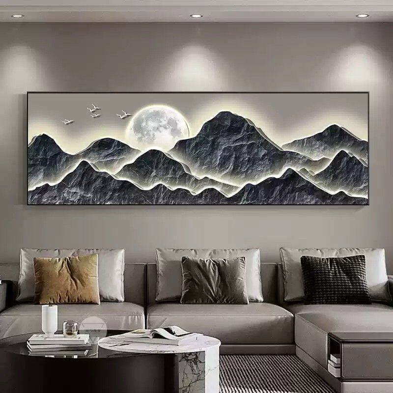 背有靠山客厅装饰画现代轻奢沙发背景墙面挂画新中式山水茶室壁画