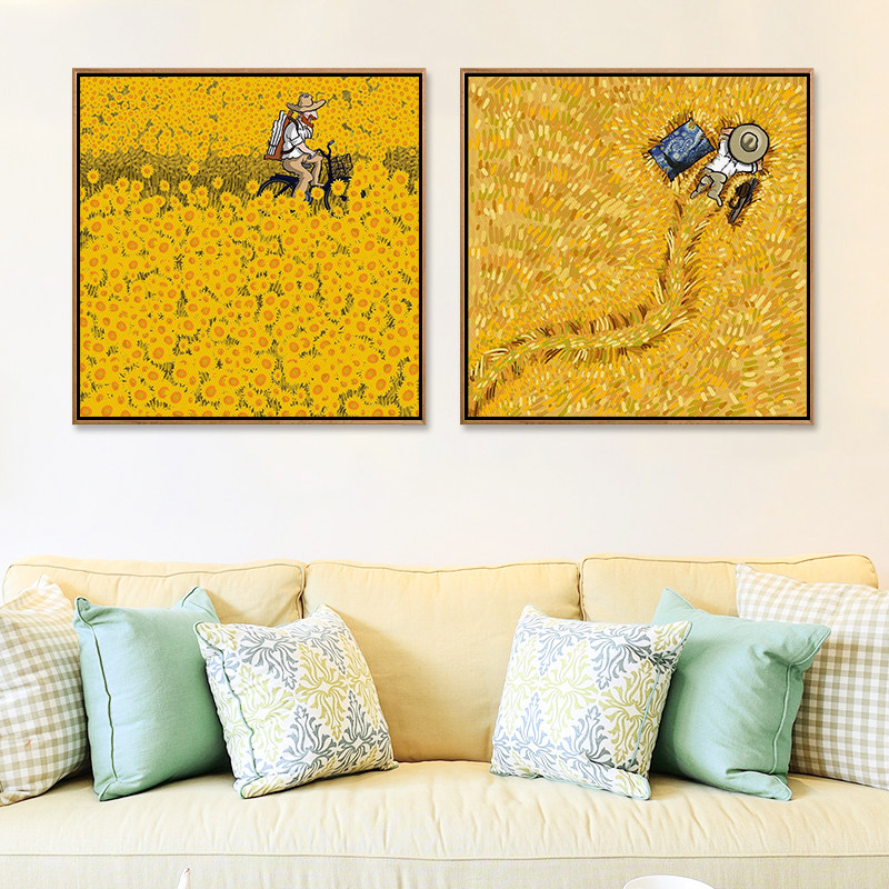 Q版梵高先生餐厅画卧室床头画 客厅摆画可爱儿童房挂画搞怪创意画
