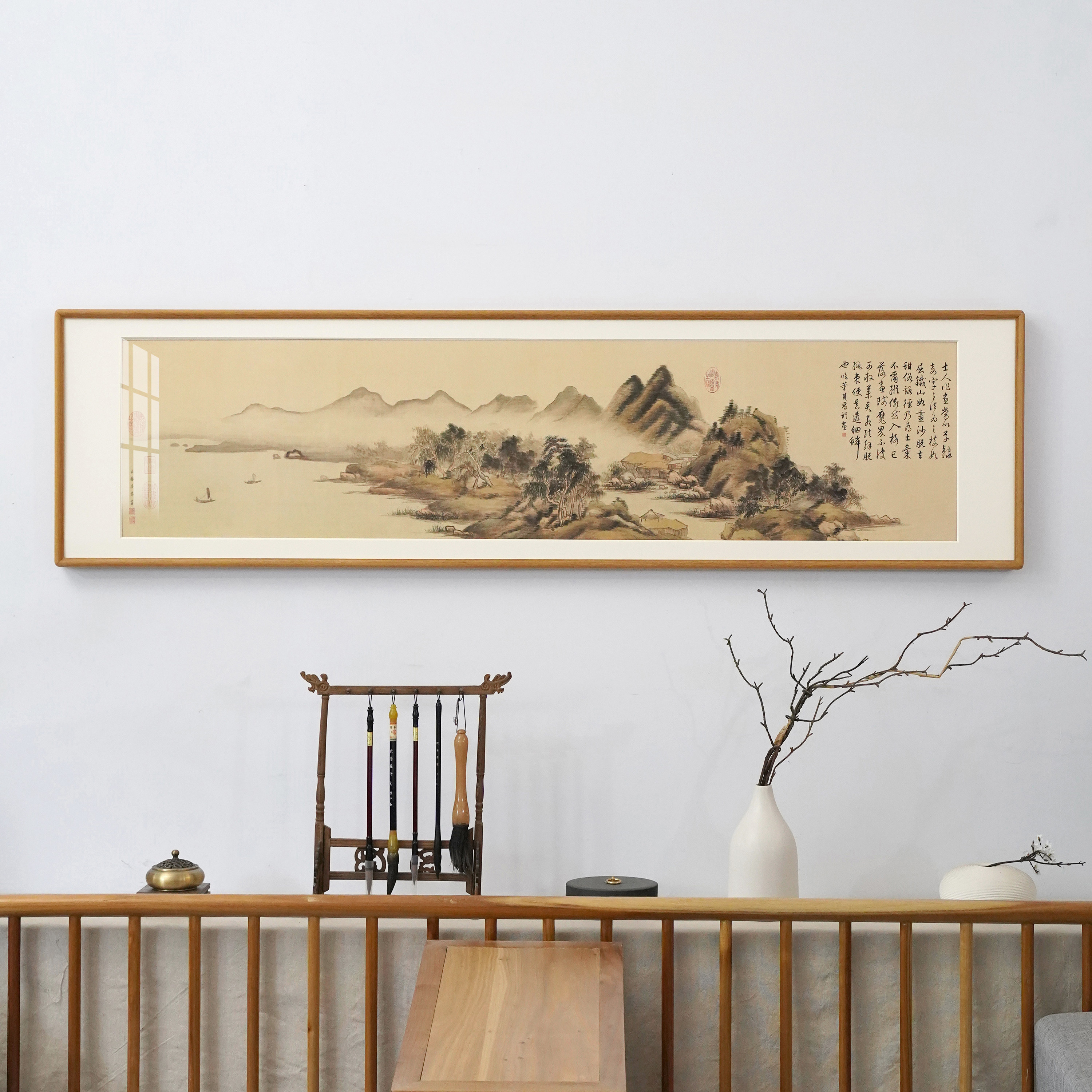 实木榫卯卡纸新中式客厅民宿茶室餐厅壁挂装饰画山水大气靠山名画