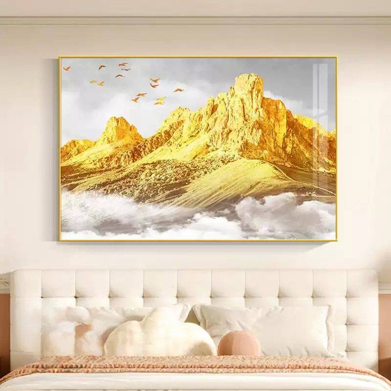 山水风景床头装饰画轻奢日照金山卧室房间壁画客厅高级感靠山挂画