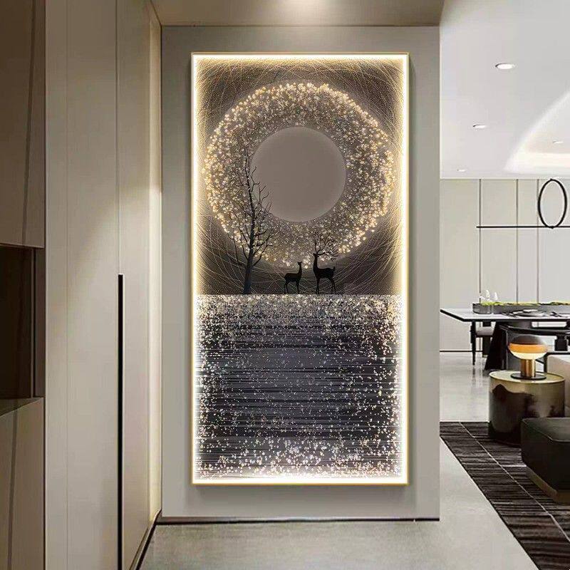 LED灯星空麋鹿玄关装饰画现代简约轻奢客厅走廊过道灯画高端挂画