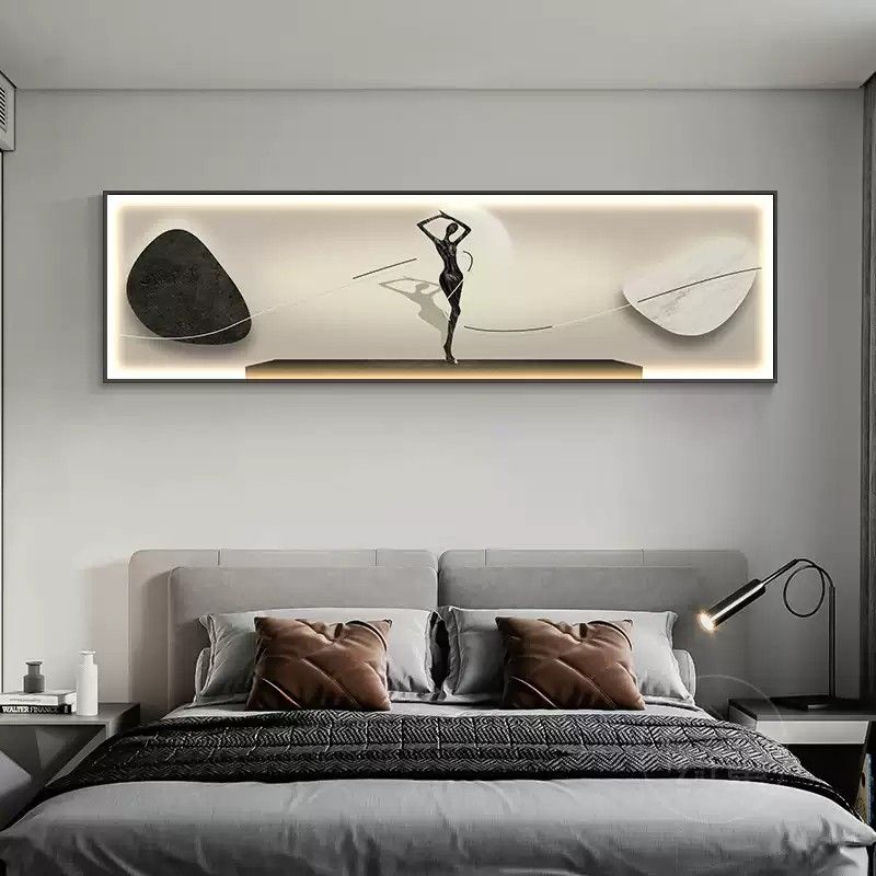 抽象人物卧室床头装饰画高级感现代简约主卧房间酒店挂画横版轻奢