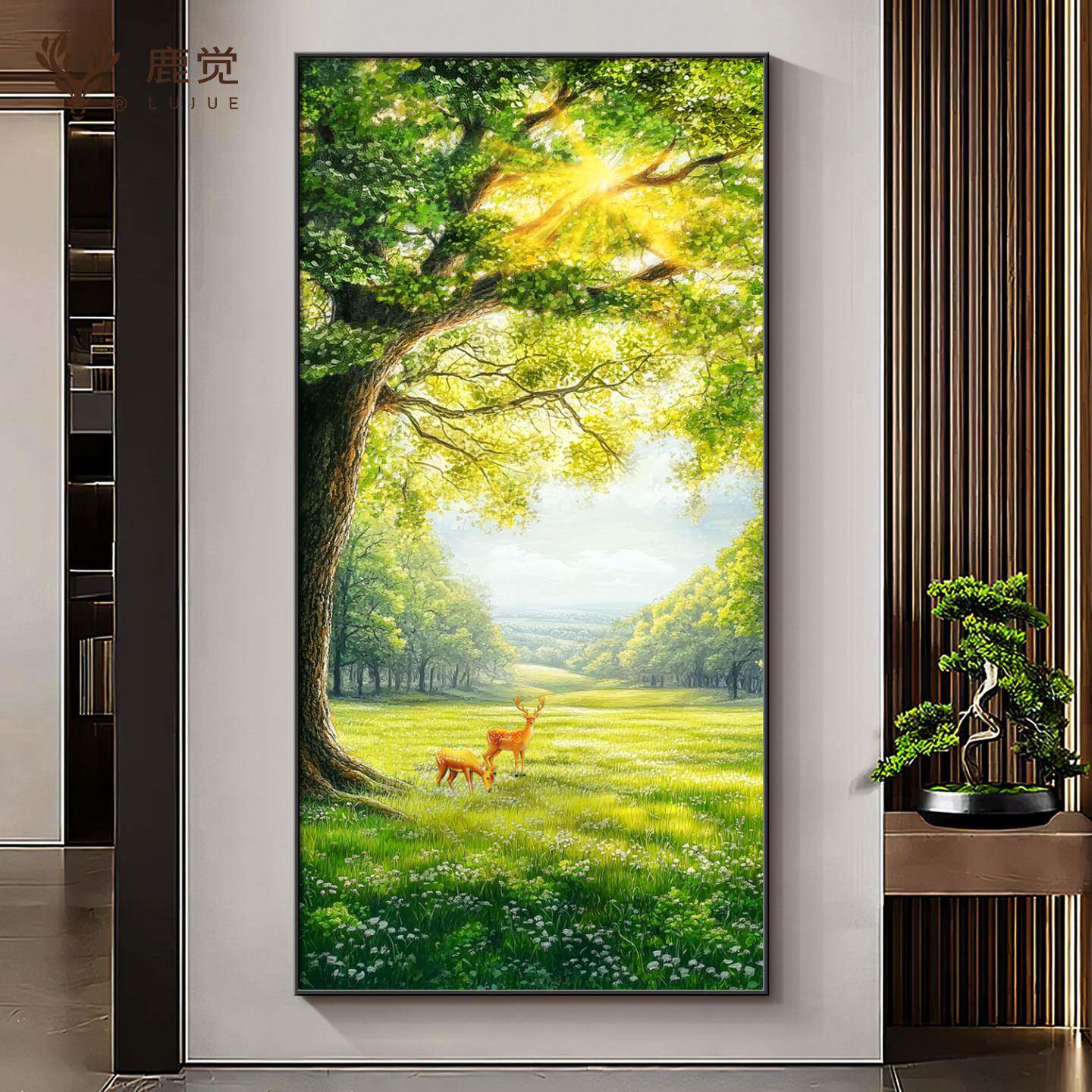 大树挂画现代简约入户门玄关装饰画森林风景画高级感走廊尽头壁画