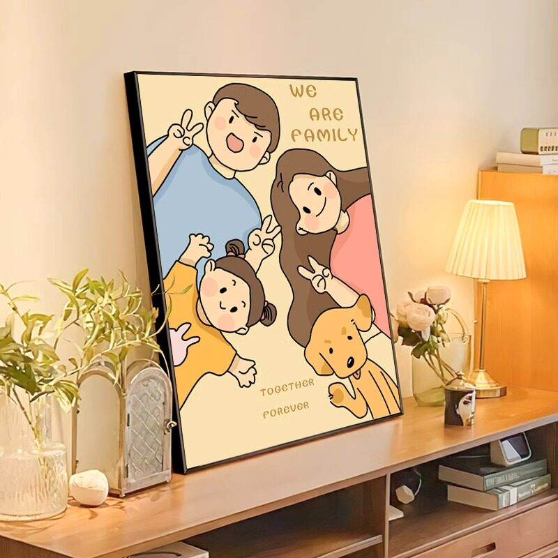 奶油风一家三口人装饰画客厅挂画卧室床头柜桌面摆件画儿童房壁画