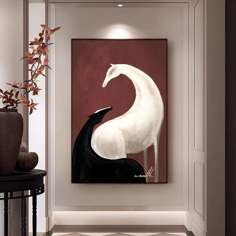 中古风客厅装饰画美拉德沙发背景墙挂画抽象艺术骏马玄关大气壁画