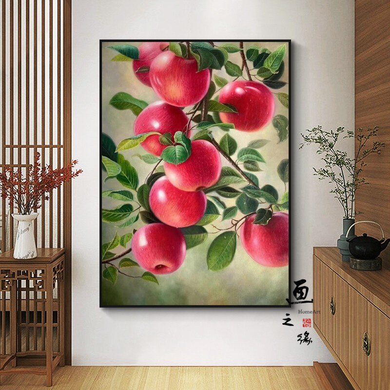 新中式平平安安玄关装饰画轻奢苹果好寓意画客厅餐厅水果挂画餐厅