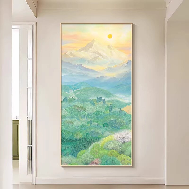 日照金山唯美风景玄关装饰画野地美树子清新系入户正对墙挂画