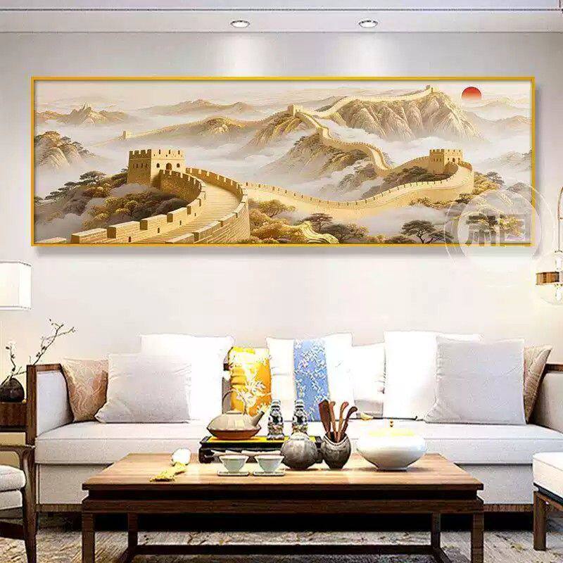 挂画沙发床头卧室画万里长城山河挂画装饰画横幅江山图客厅画大气