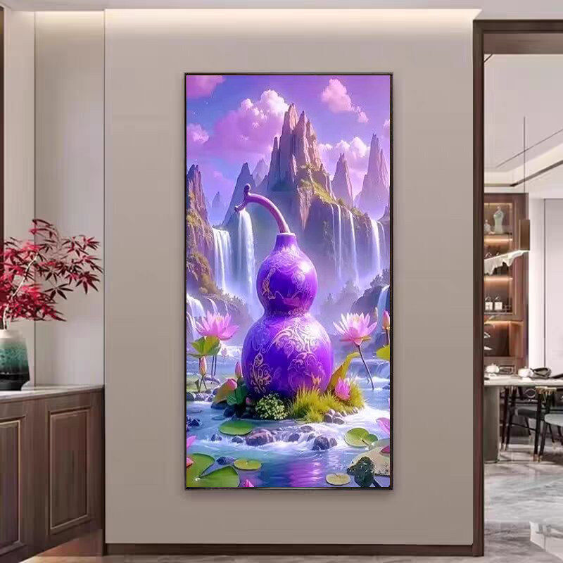 新款紫气东来葫芦玄关装饰画新中式客厅招财风水画走廊过道墙壁画