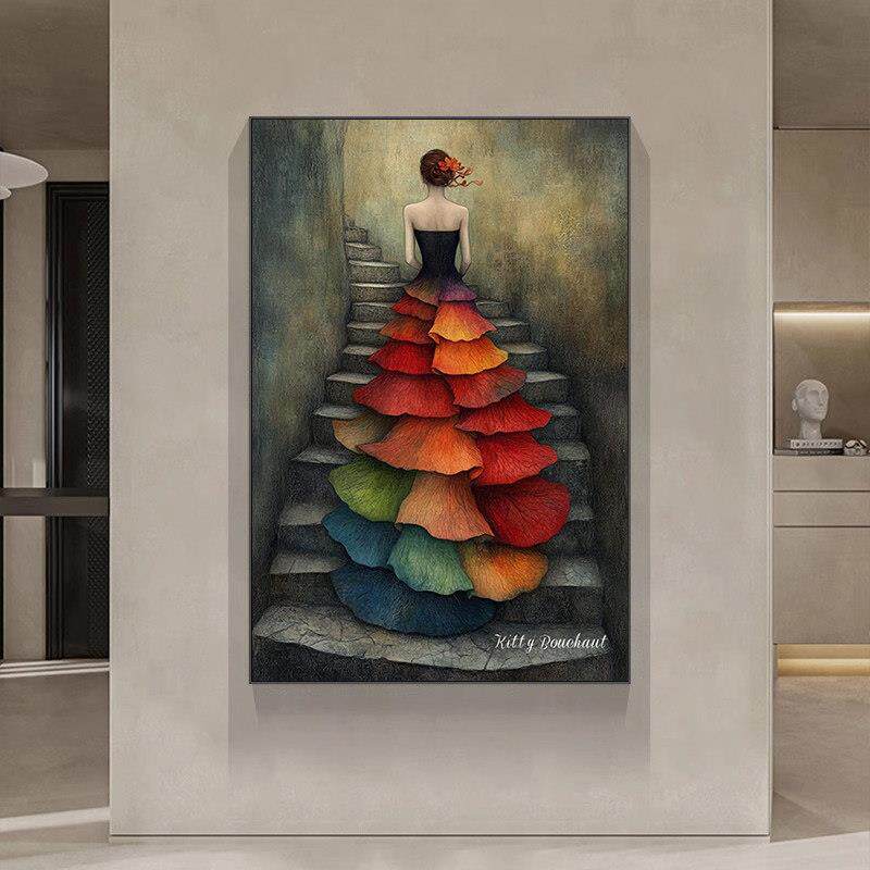 法式覆古简约现代艺术装饰画客厅玄关背景纯手绘抽象人物落地油画