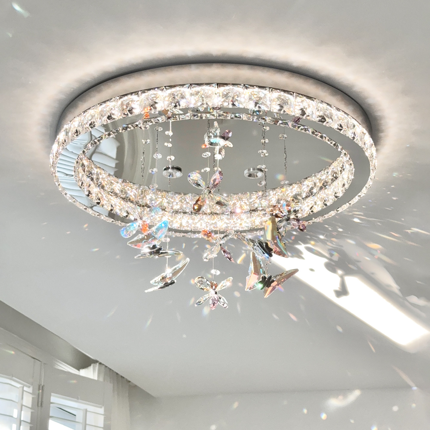 卧室水晶吸顶灯法式轻奢高级感护眼主卧室房间灯浪漫蝶恋花灯具