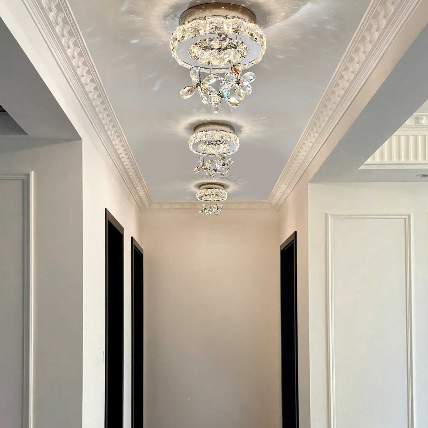 法式轻奢水晶吸顶灯走廊过道阳台灯现代简约门厅入户玄关装饰灯具