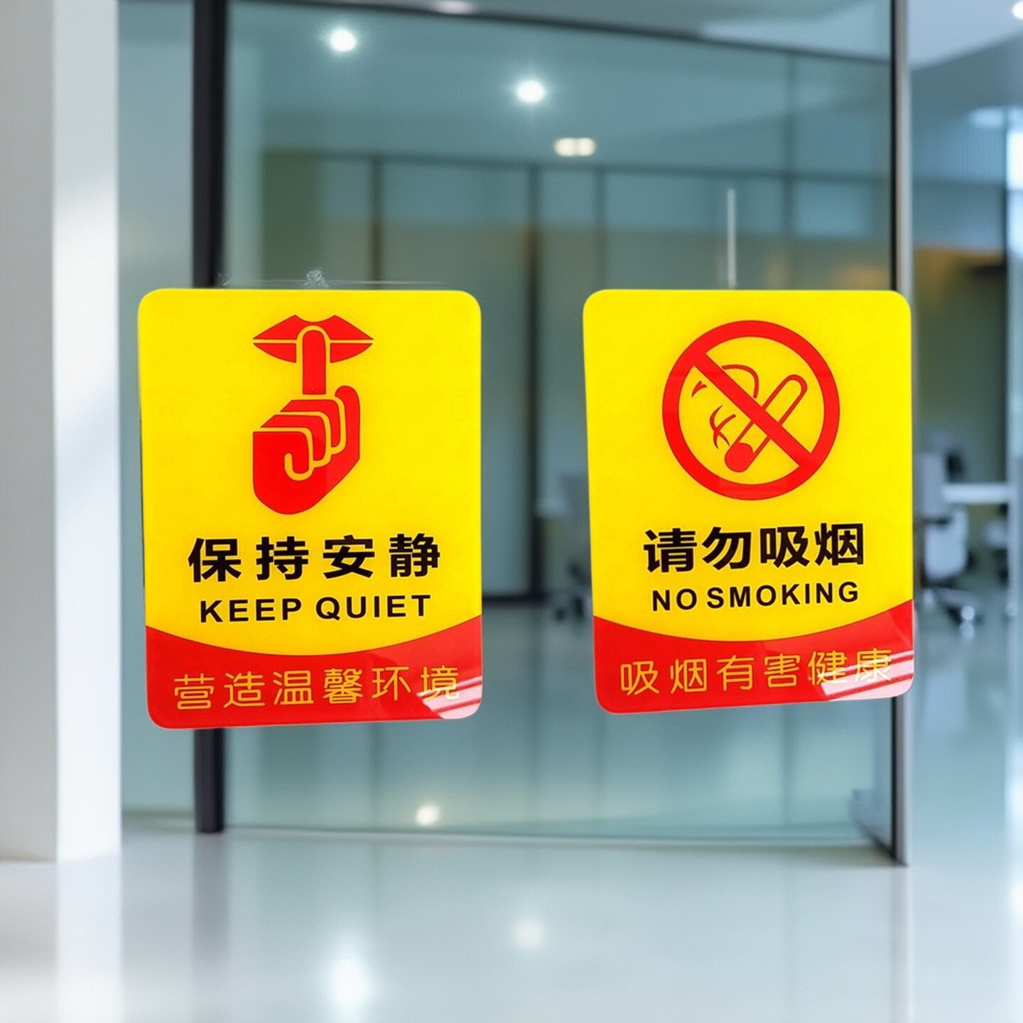 请勿吸烟有害健康医院办公提示牌保持安静营造温馨环境图书馆墙贴