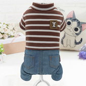 宠物衣服熊头贴标针织牛仔四脚衣狗狗春秋冬新款 泰迪贵宾猫咪服饰