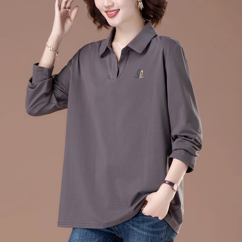 加肥加大码妈妈新款翻领长袖t恤