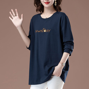 纯棉t恤女长袖 宽松特大码 新款 打底衫 上衣200斤 中年女士长款 妈妈款