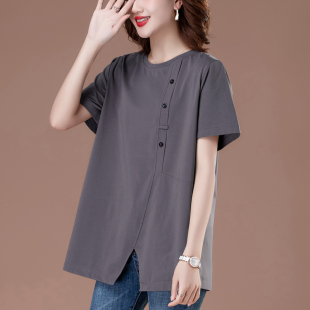 女装 t恤女200斤宽松显瘦大码 遮大肚子上衣潮 纯棉短袖 中年妈妈夏装