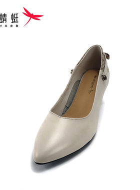REDDRAGONFLY/红蜻蜓真皮优雅气质温柔尖头粗跟单鞋女鞋QB3801470
