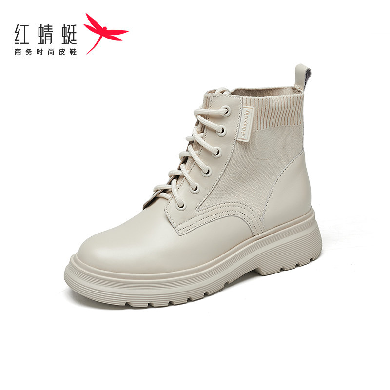REDDRAGONFLY/红蜻蜓拼接毛线口厚底英伦风显瘦马丁靴女MC3600024,女鞋,马丁靴,淘宝优惠券,粉丝福利购,淘宝优惠卷