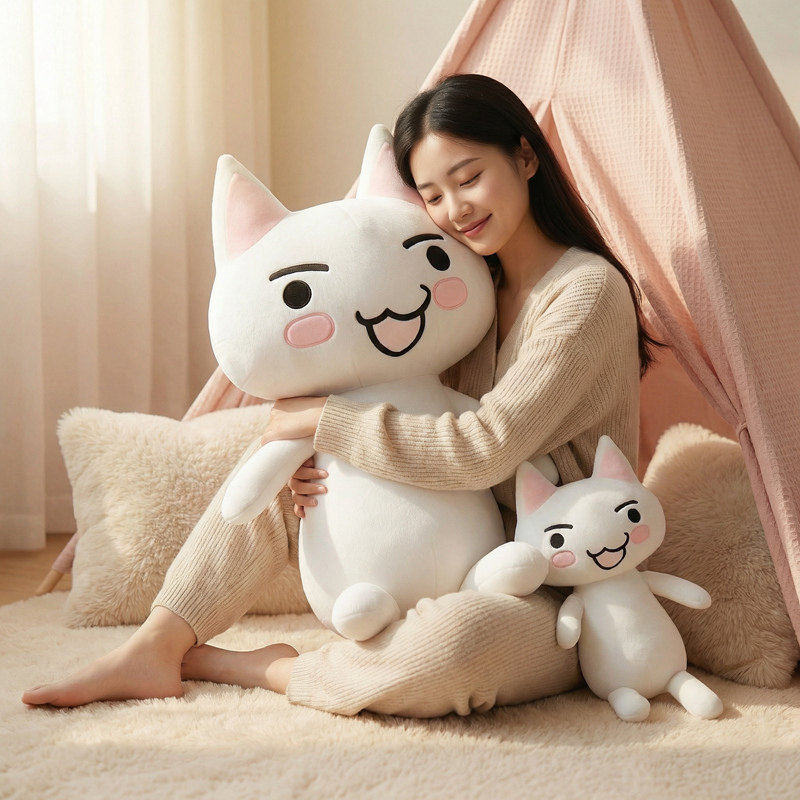 可爱多罗猫玩偶白猫公仔毛绒玩具睡觉抱枕床上布娃娃女孩生日礼物