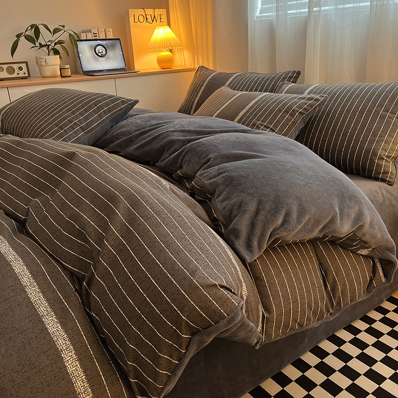 棉加绒牛奶绒被套单件珊瑚绒被罩150x200水洗棉磨毛180x220简约男